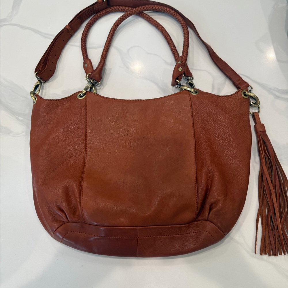 Marta Ponti Portugal Boho Leather Shoulder Bag Tote Cognac Tan Brown